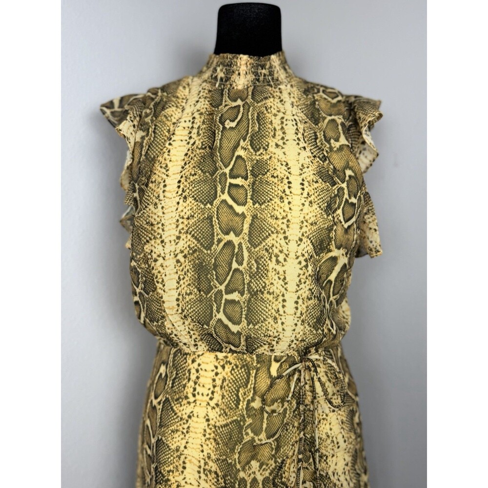 Sam Edelman Snake Print Ruffle Dress Size 10 NWT Yellow Multi - Picture 10 of 16